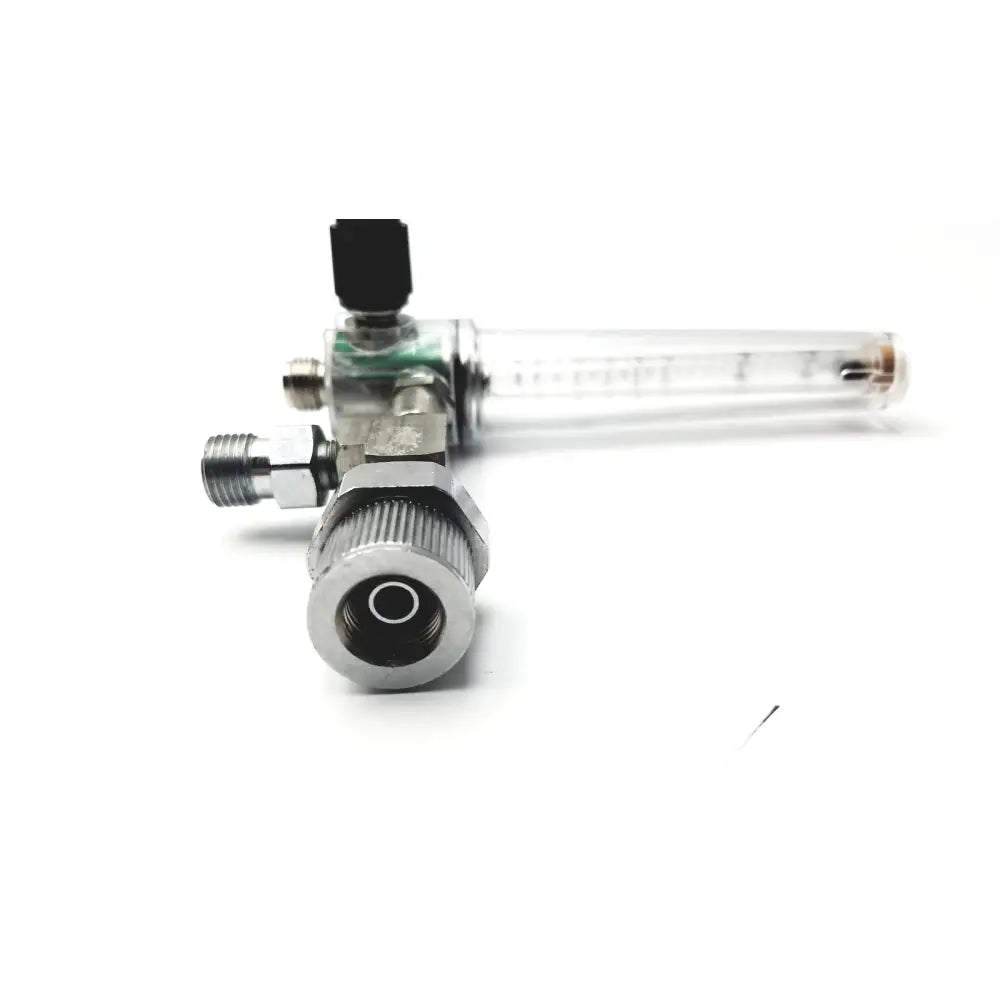 Ohmeda oxygen flowmeter ahe a30473 silver metallic with transparent glass tube and black adjustment knob