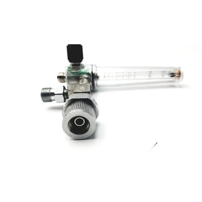 Ohmeda oxygen flowmeter ahe a30473 silver metallic with transparent glass tube and black adjustment knob