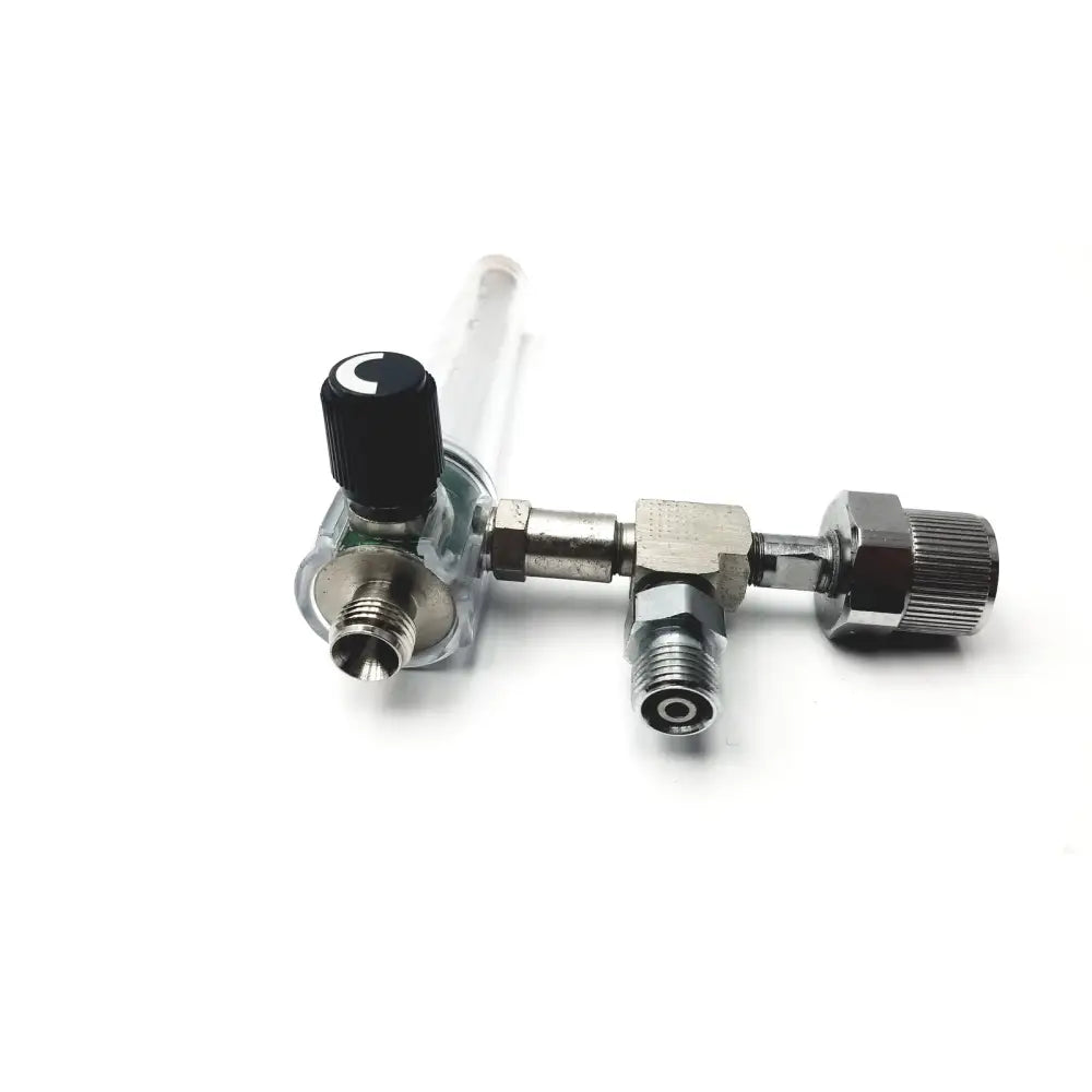 Silver metal ohmeda oxygen flowmeter ahe a30473 with black knob and transparent cylindrical body for precise flow control