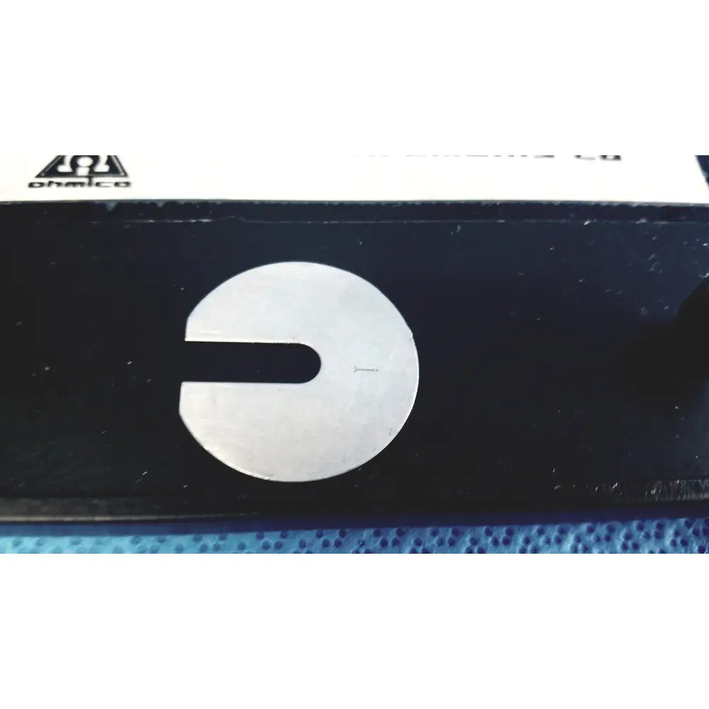 Silver metallic circular calibration disc with central notch for ohmic instruments ultrasound power meter scale UPM-30
