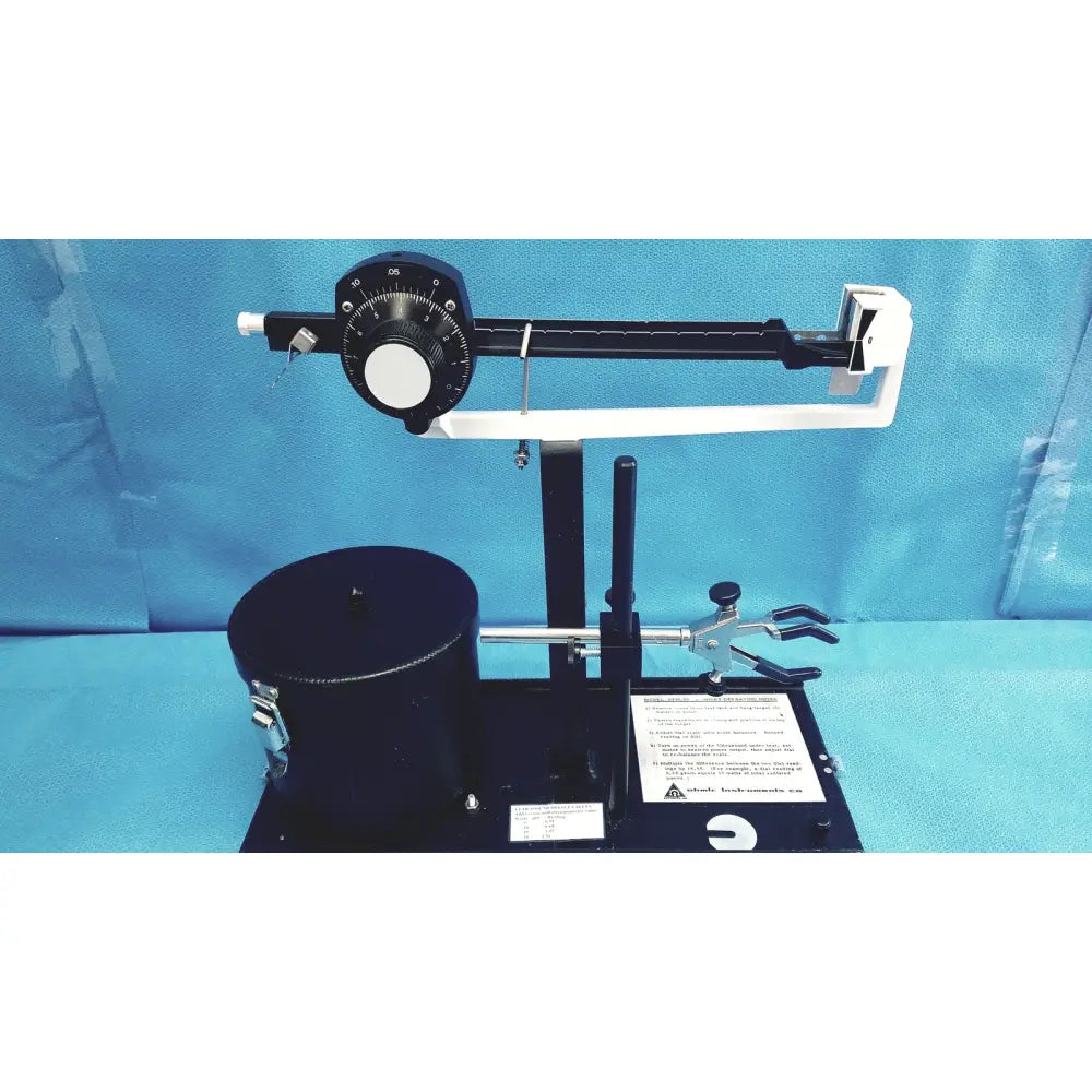 Black metal ohmic instruments upm-30 ultrasound power meter scale with circular dial and adjustable arm