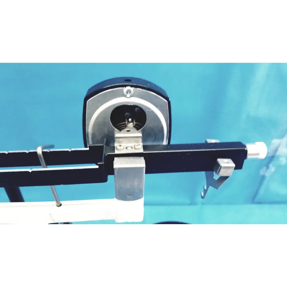 Black and silver precision optical alignment tool with adjustable arms for ohmic instruments upm-30 ultrasound power meter scale