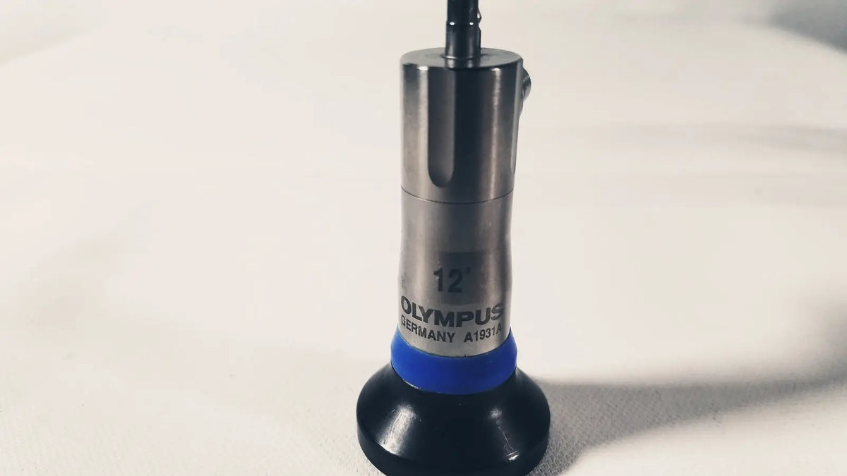 Silver and black olympus a1931a autoclavable 4mm 12 degree telescope with blue band for medical use