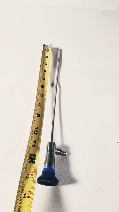 Stainless steel olympus a1931a autoclavable 4mm 12° telescope with blue and black handle and slender shaft