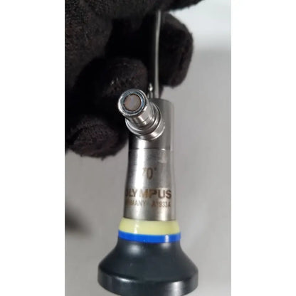 Silver olympus a1933a 4mm endoscope lens with black rubber grip and yellow blue ring model a133a for 70 degree scope