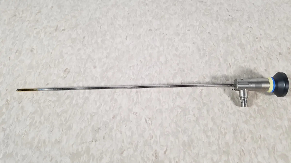Silver surgical endoscope with black and blue handle olympus a1933a autoclavable 70 degrees rigid scope