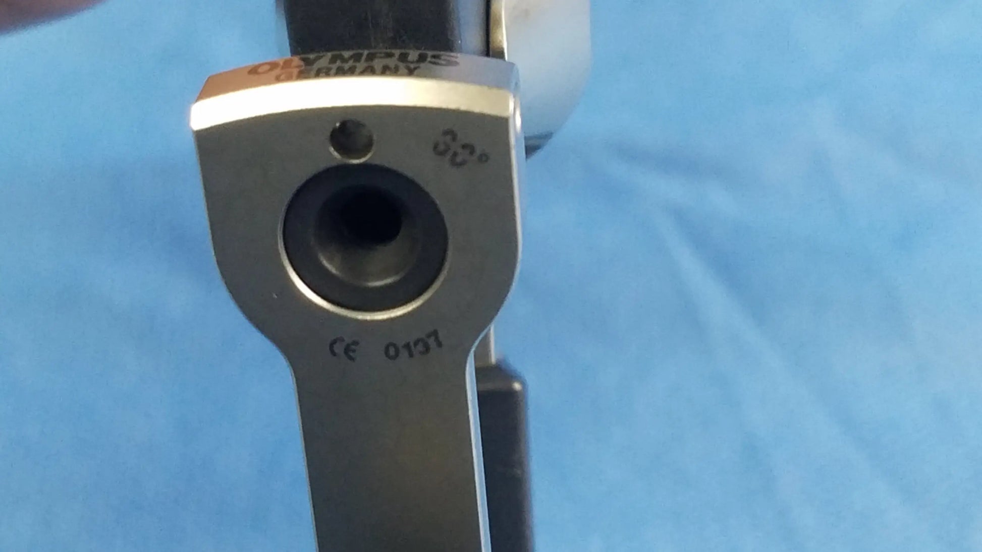Silver-colored metal olympus germany optical biopsy spoon forceps designed for 30° telescope use