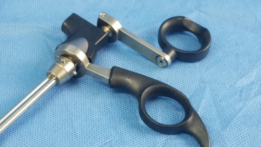 Black and silver Olympus A20718A optical grasping forceps with ergonomic handles for precise optical grasping