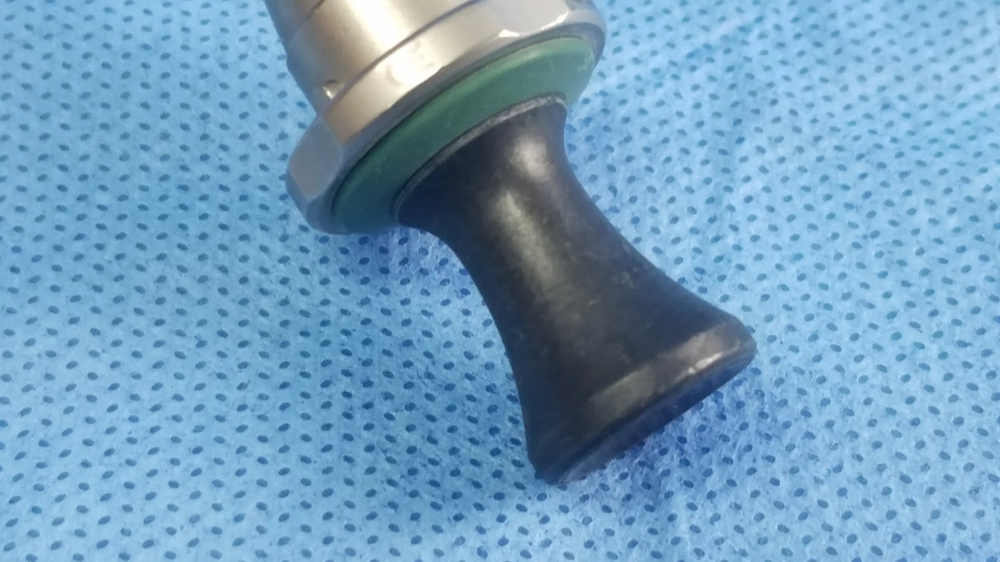 Black rubber nozzle with metallic threaded collar and green sealing ring for standard obturator compatible olympus A20906A