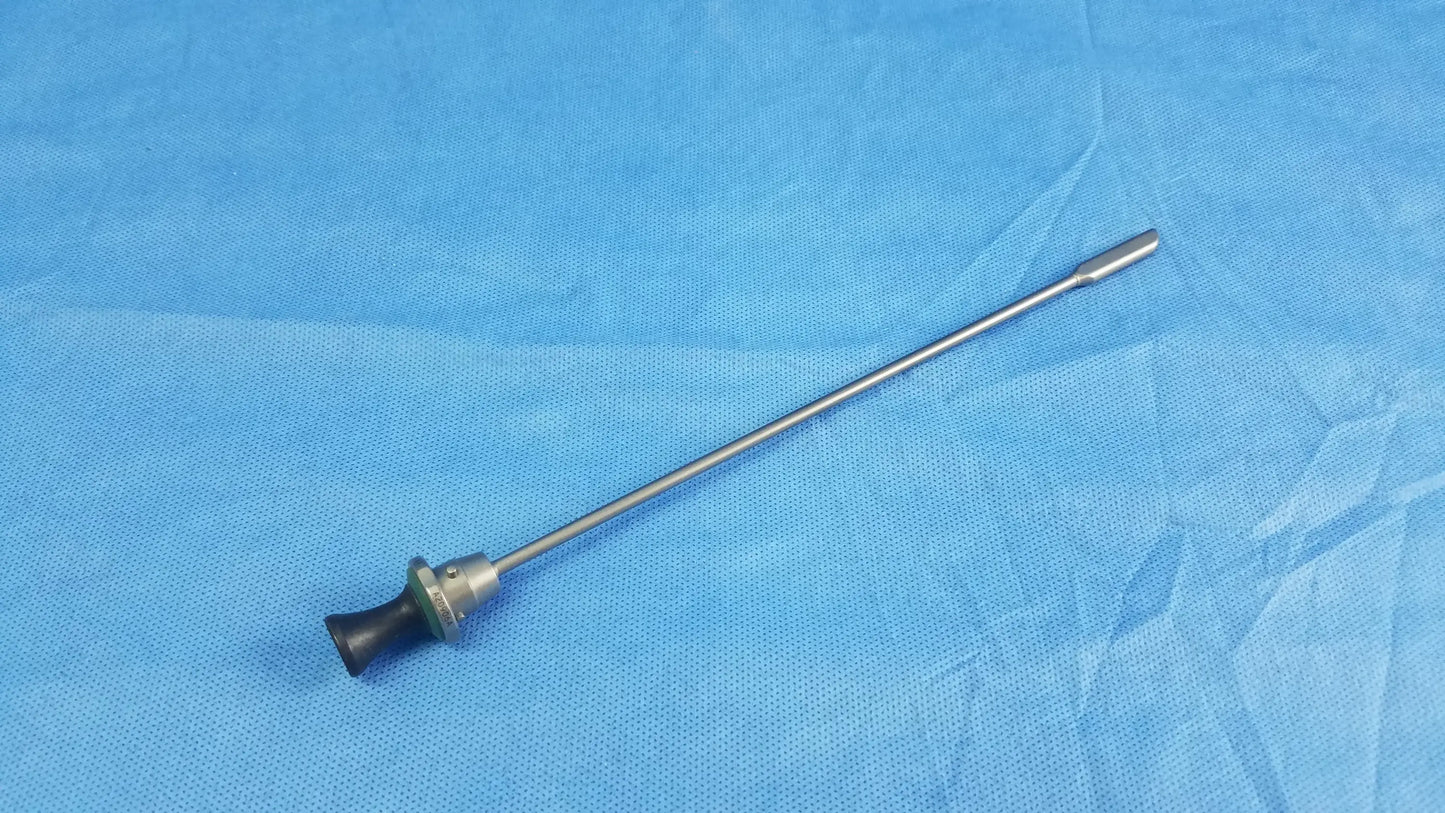 Silver surgical endoscope with black rubberized handle and metallic tip standard obturator instrument component compatible Olympus