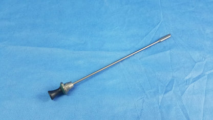Silver surgical endoscope with black rubberized handle and metallic tip standard obturator instrument component compatible Olympus