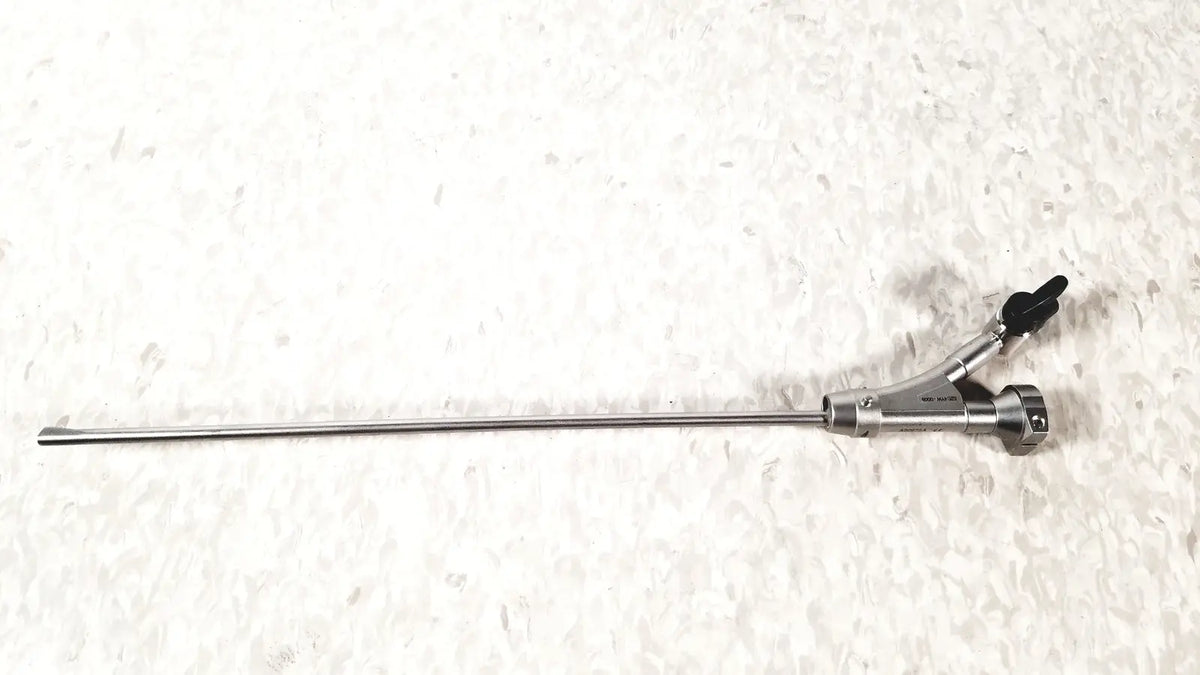 Silver olympus a20975a endoscope bridge with slender metallic shaft and black-tipped control knobs for precision use