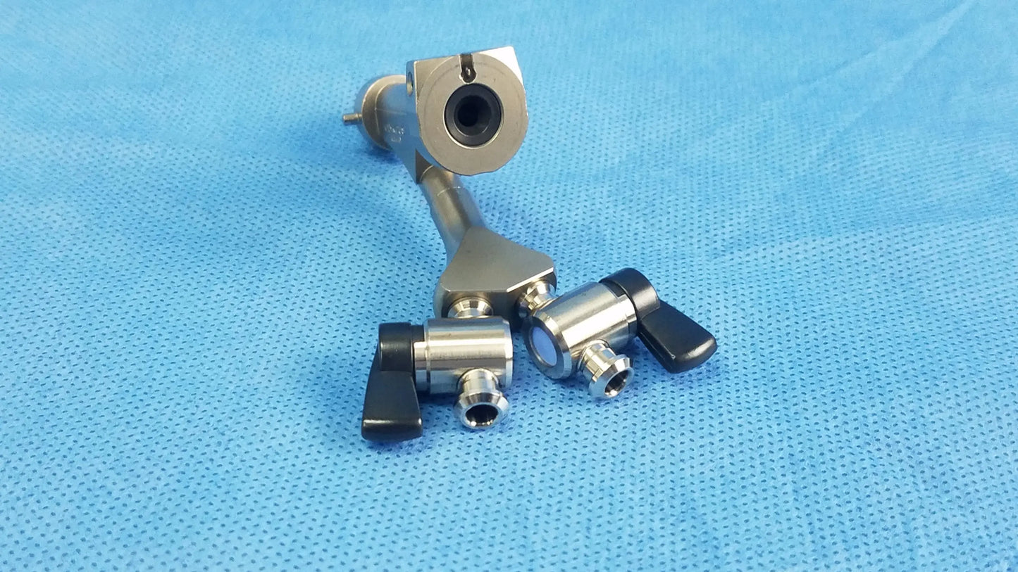 Silver surgical instrument with black plastic handles and metallic joints compatible olympus telescope cysto bridge