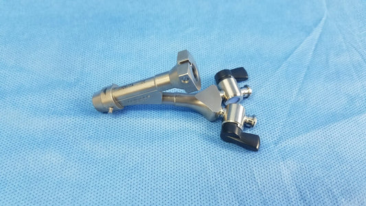 Silver surgical instrument with black plastic handles and metallic joints compatible olympus telescope cysto bridge accessory
