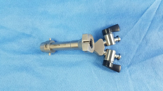 Silver metallic dual channel cysto bridge with black plastic knobs compatible olympus telescope cysto bridge design