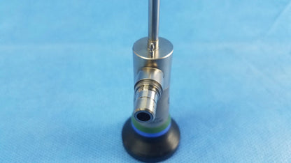 Silver surgical endoscope with black rubber base and blue green ring compatible olympus cystoscopic a22000a system