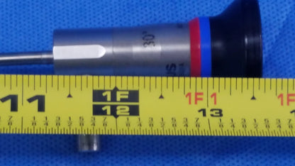 Silver metallic autoclavable cystoscope with black tip and red blue bands marked 30° compatible olympus cystoscopic a22002a