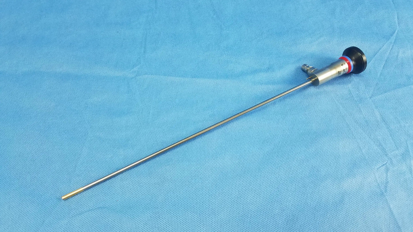 Silver surgical endoscope with black and red handle compatible with olympus cystoscopic systems a22002a 30 degree autoclave cystoscope