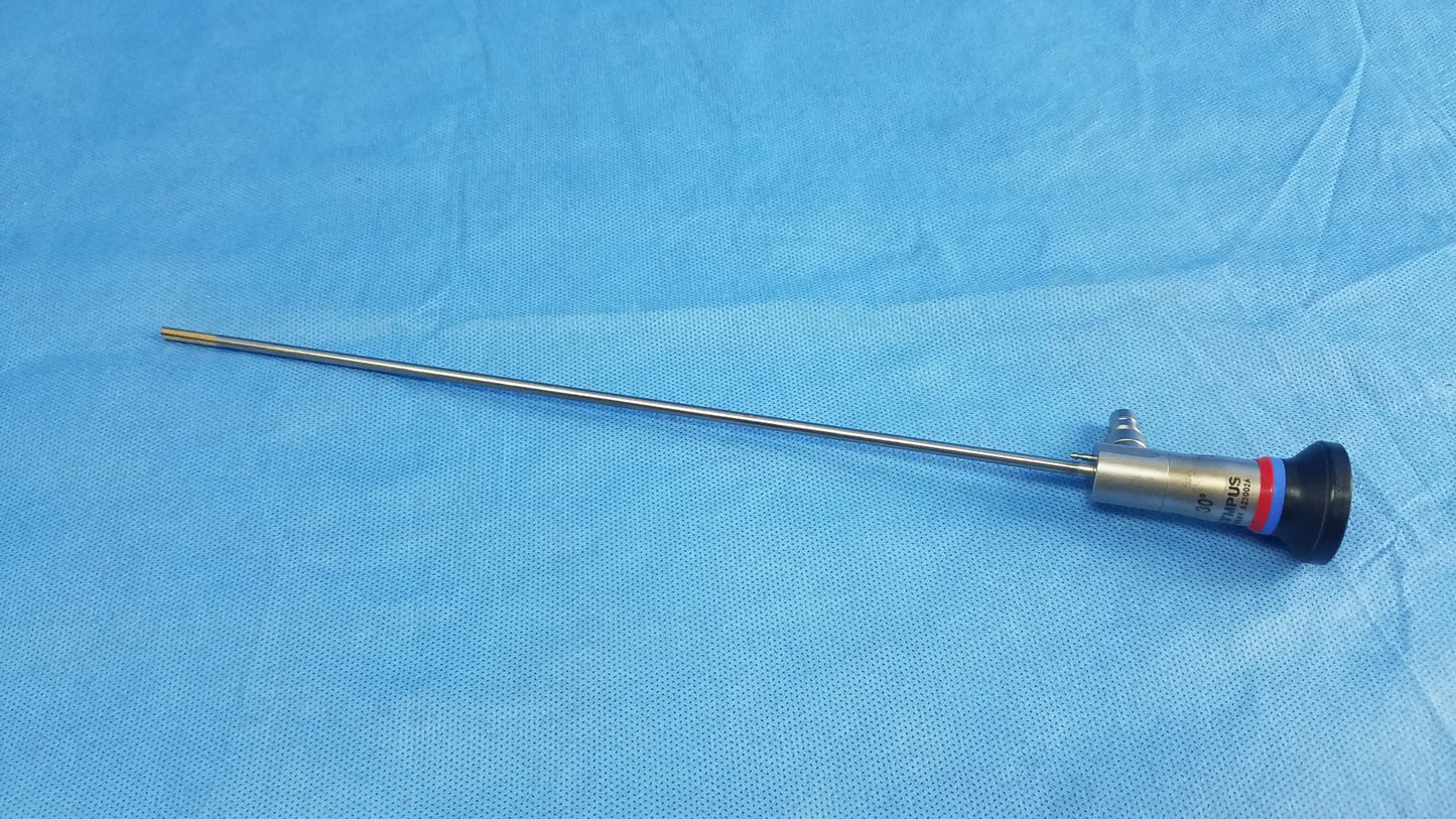 Silver surgical endoscope with black and red capped tip and metallic tubing compatible olympus cystoscopic a22002a