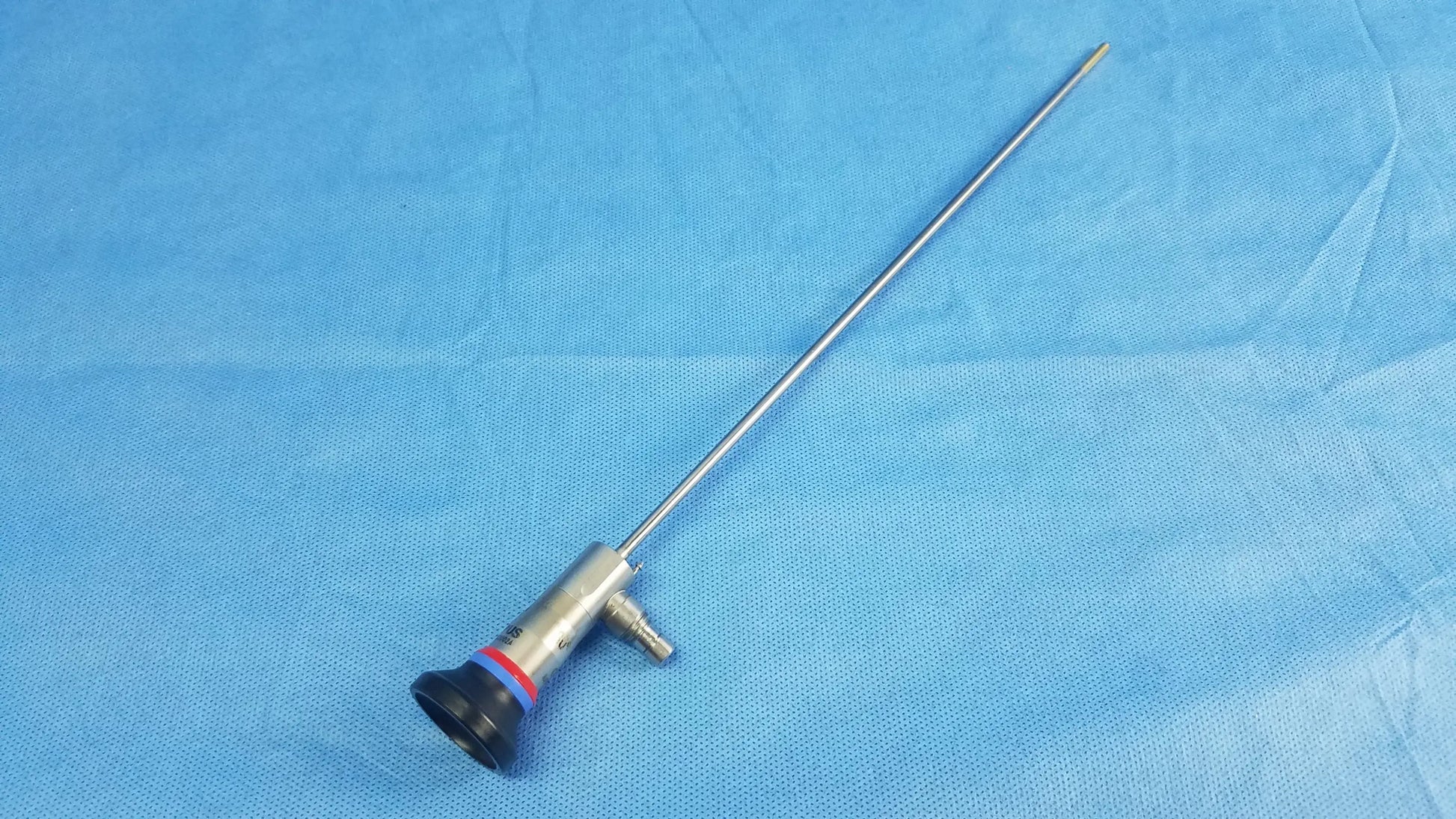 Silver surgical endoscope with black and red capped handle for compatible olympus cystoscopic systems a22002a 30 degree autoclave cystoscope