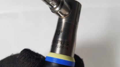 Silver metallic angled nozzle with blue and yellow bands marked 70 degrees for olympus a22003a 4mm scope
