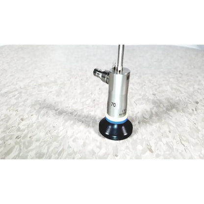 Silver olympus a22003a 4mm autoclavable cystoscope with black base blue accent ring and engraved 70 marking