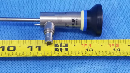 Silver metallic rigid scope with black and blue accents 70 degree for compatible olympus endoscopic systems model a22003a