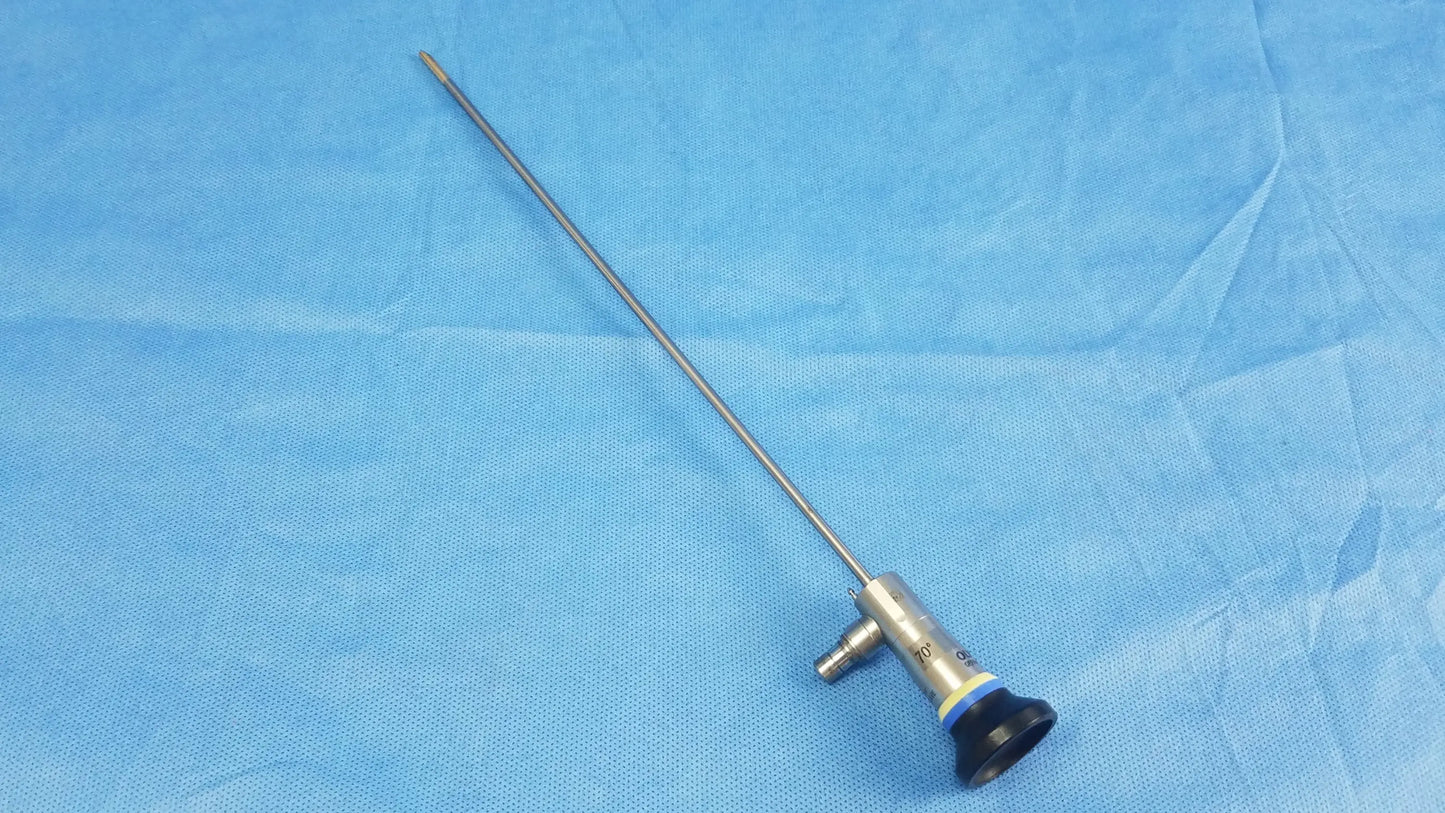 Silver olympus a22003a rigid scope 70 degree with black rubberized grip and metallic joints compatible olympus endoscopic systems
