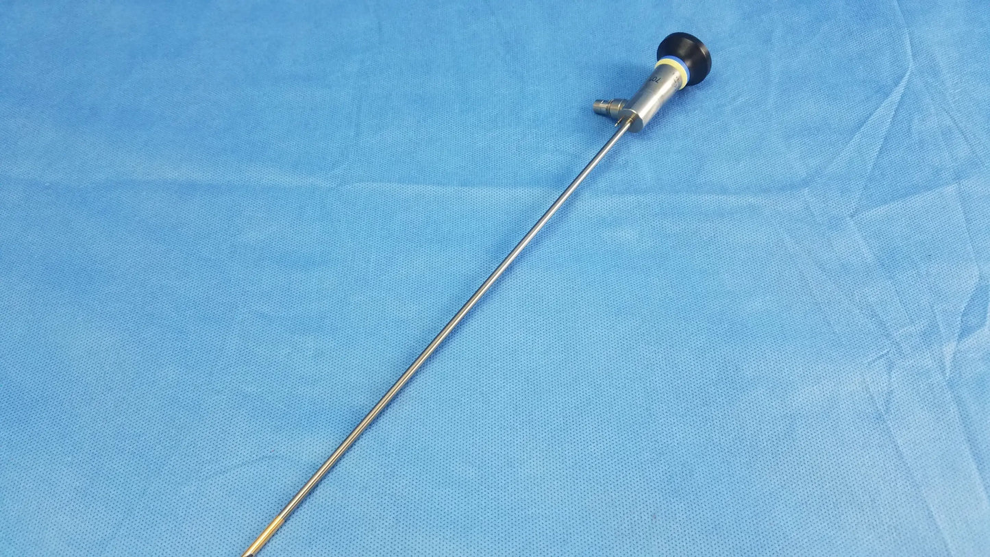 Silver rigid scope with black-tipped handle and metallic shaft compatible with olympus endoscopic systems