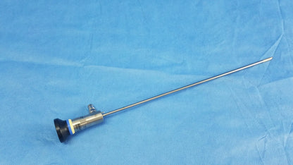 Silver rigid scope with black and blue handle compatible with olympus endoscopic systems model a22003a 70 degree