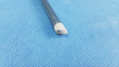 Gray cylindrical medical catheter with white tapered tip, an instrument component for olympus hysteroscopic resectoscope systems
