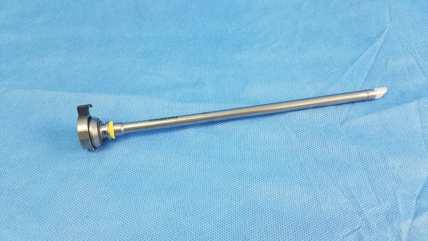 Silver metallic hysteroscopic resectoscope inner sheath with yellow ring and white tip for resectoscope systems instrument component