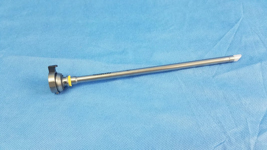 Silver metallic hysteroscopic resectoscope inner sheath with yellow ring and white tip for resectoscope systems instrument component