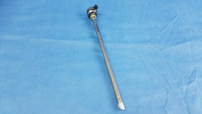 Silver metallic hysteroscopic resectoscope instrument component with black-tipped handle and engraved markings for resectoscope systems