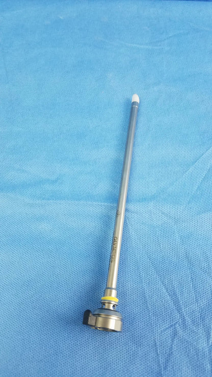 Silver metallic hysteroscopic resectoscope inner sheath with yellow band and black knob for resectoscope systems instrument component
