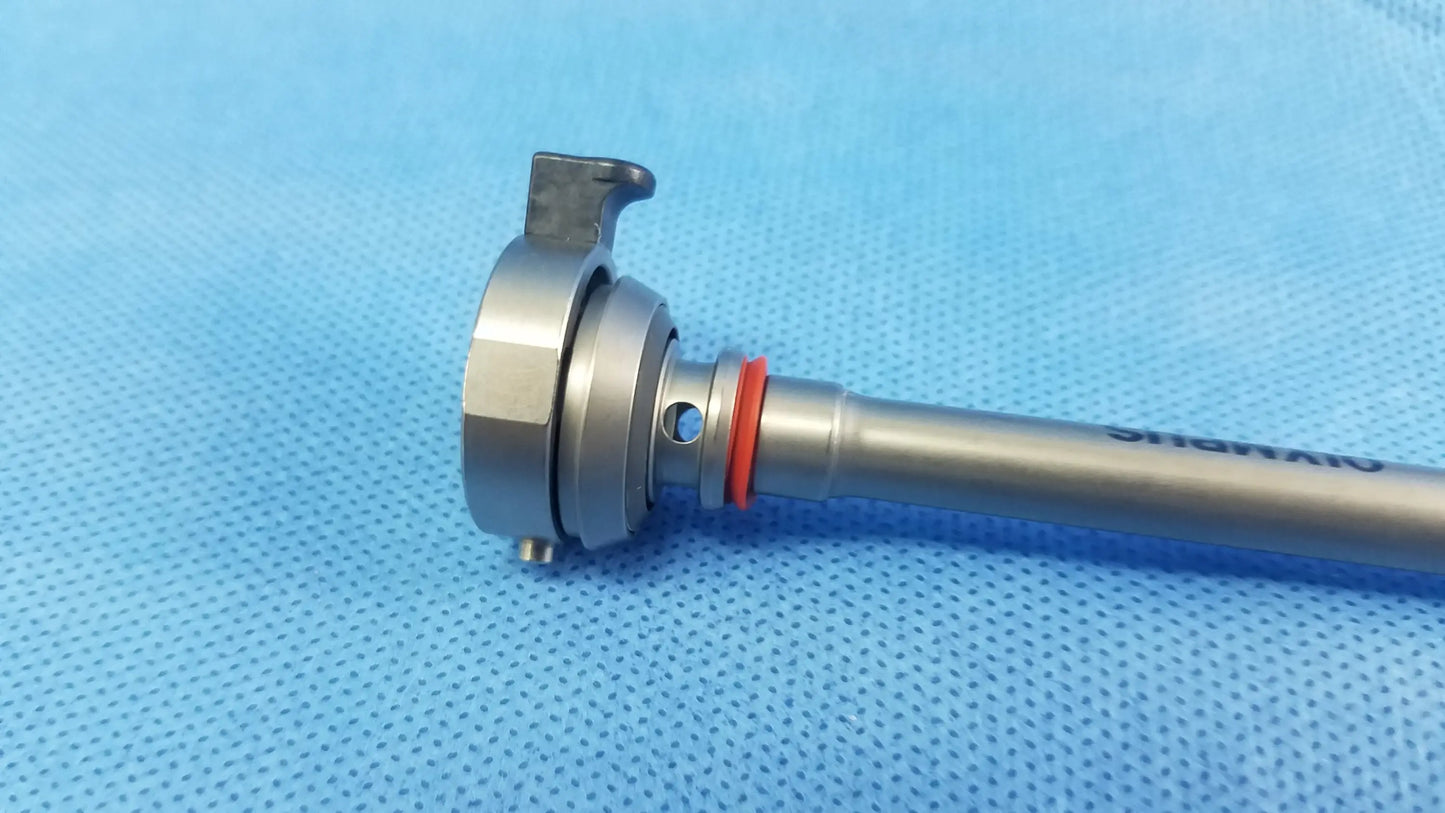 Silver olympus a22042a resection sheath with textured grip and orange o-ring endoscopic instrument component