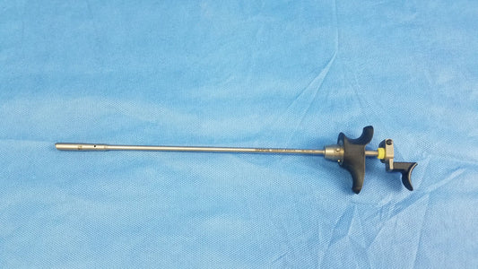 Olympus a22071a silver visual optical obturator with black ergonomic handles and yellow accent for precise surgical use