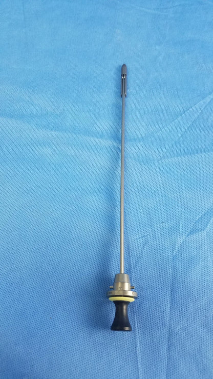 Silver deflecting obturator instrument component with black ergonomic handle and metallic shaft compatible olympus a22085a