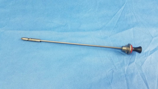 Silver deflecting obturator surgical instrument with black handle and red accent ring compatible olympus model A22086A