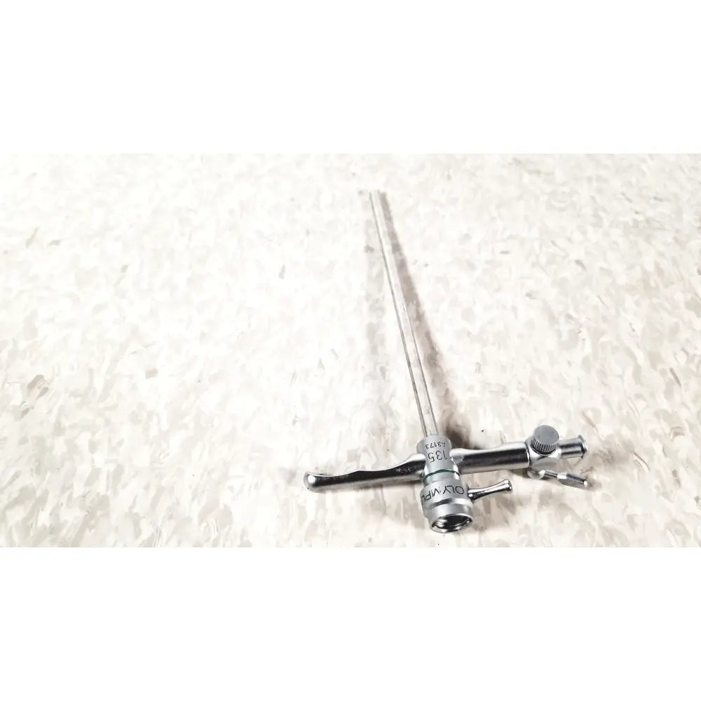 Silver metallic olympus a3173 sheath surgical instrument with long slender shaft and adjustable components in 13.5 fr size