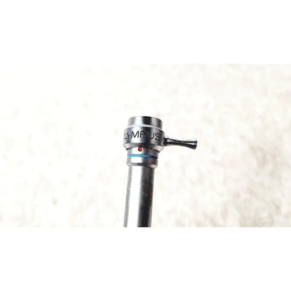 Silver metallic olympus a3721 pediatric sheath lens mount with red dot and blue ring accent for dual port use