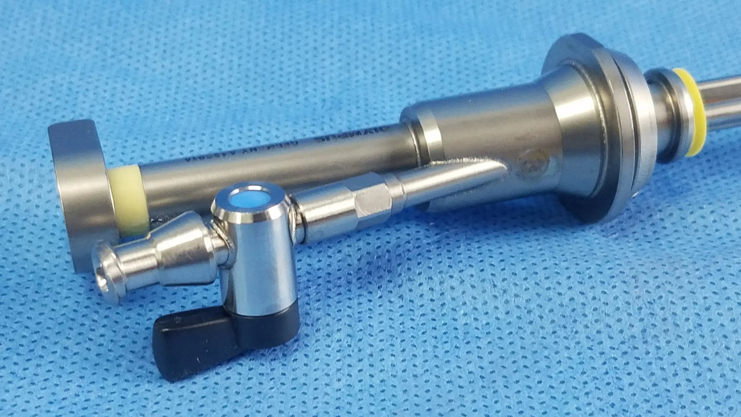 Silver working insert with black handle and blue cap featuring gyrus acmi silicone seals for hystero-resectoscope use