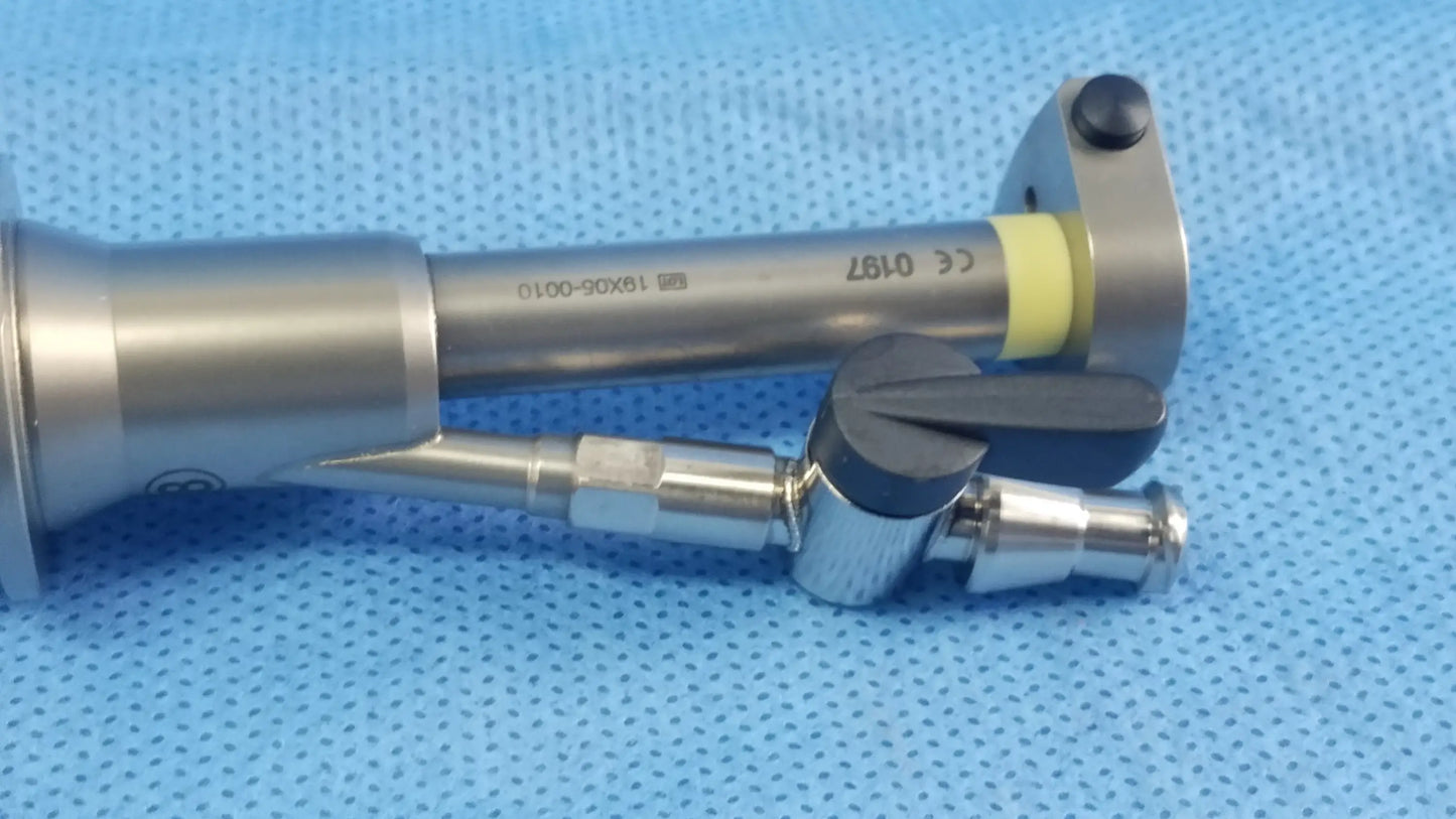 Stainless steel Olympus A42091A working insert hystero-resectoscope with yellow band black knob and sterilization tray