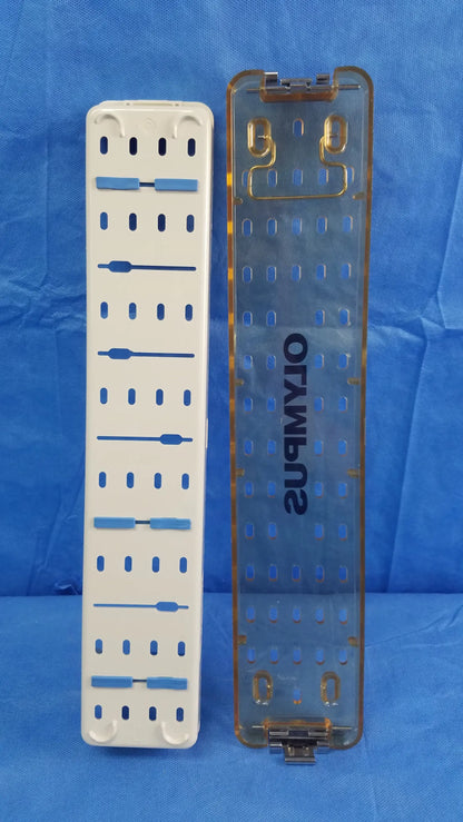 Transparent plastic olympus a42091a working insert hystero-resectoscope with blue and gold sterilization tray