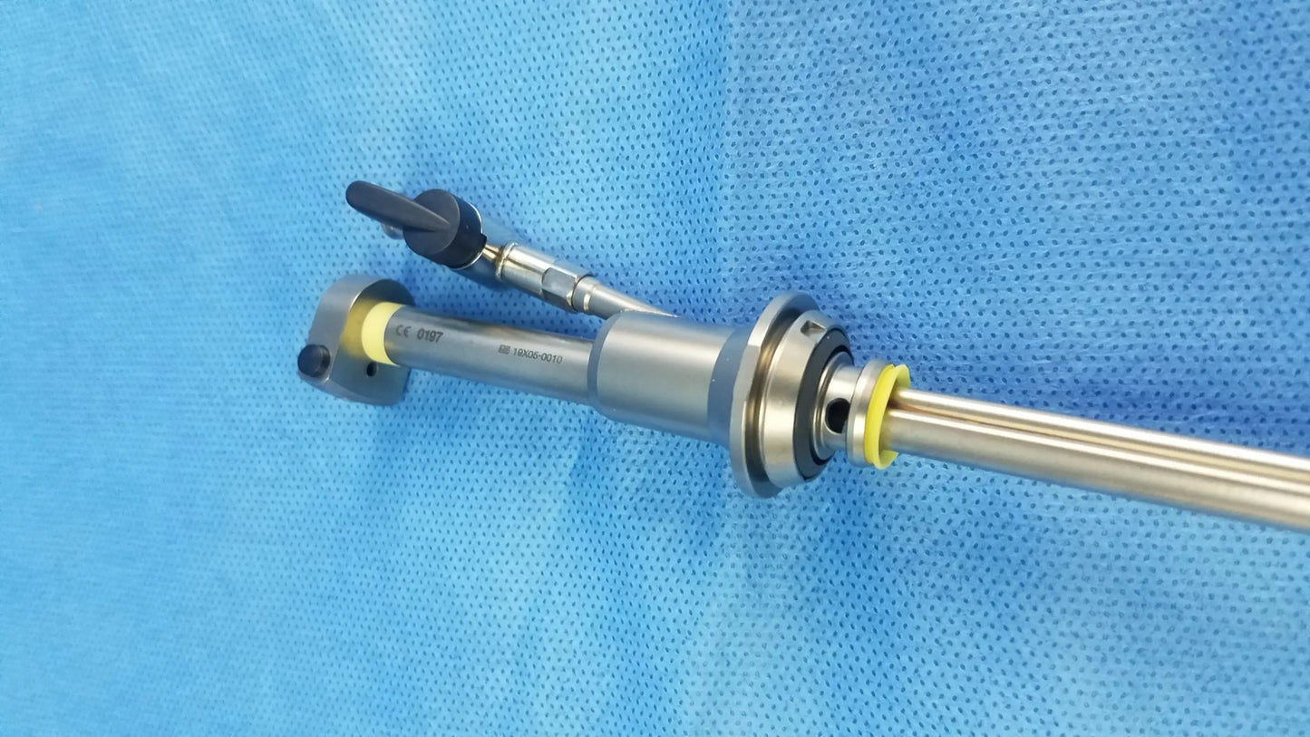 Silver surgical working insert with black handle and yellow o-rings for olympus a42091a hystero-resectoscope sterilization tray