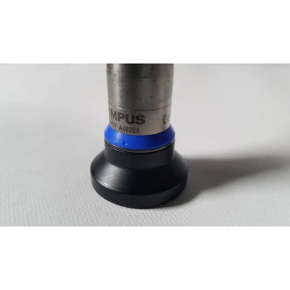 Silver metallic olympus a4629a hd laparoscope 4mm 30 degree with black rubber base and blue ring for medical use