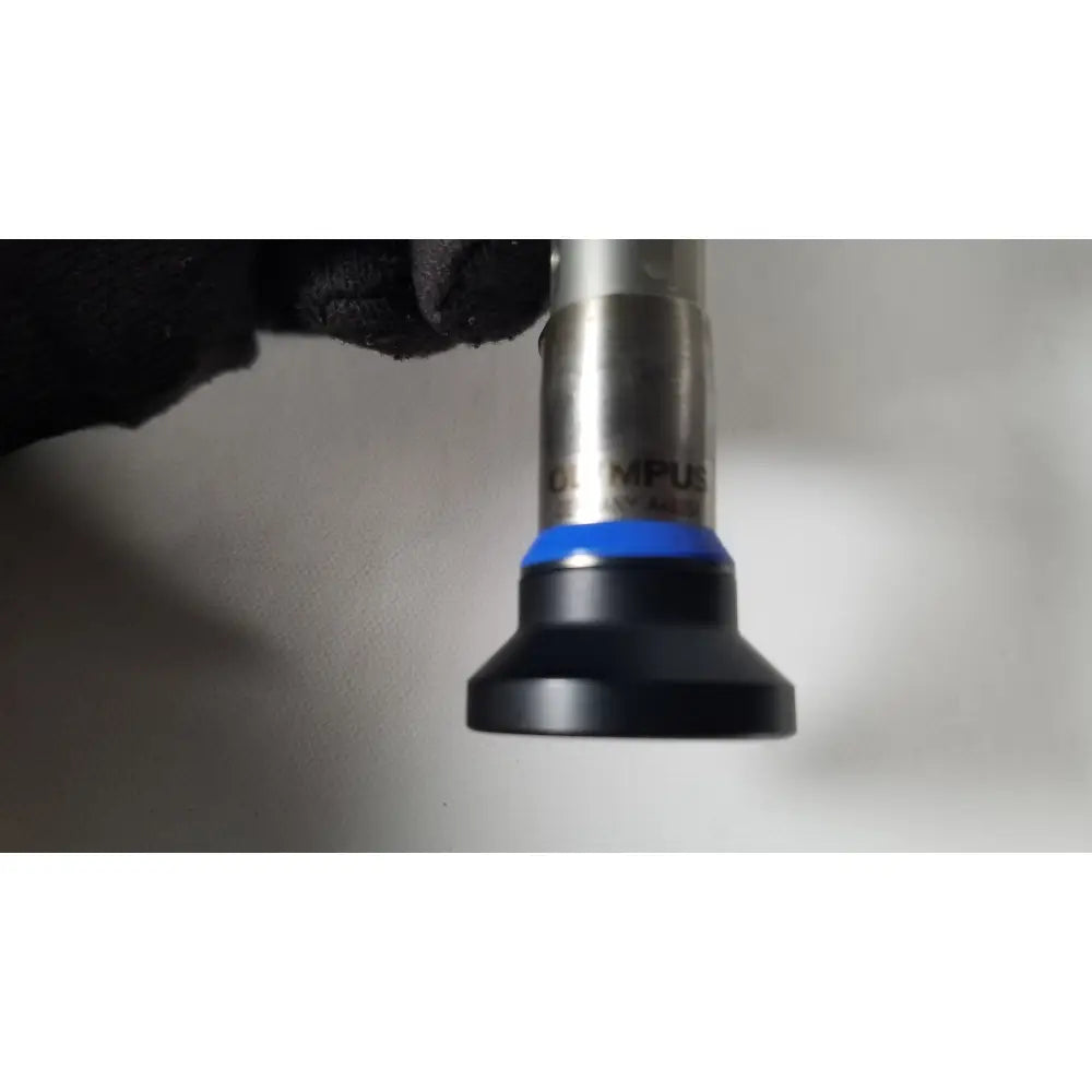 Olympus a4629a hd laparoscope end cap with black and blue accents on a metallic shaft for autoclave resectoscope use