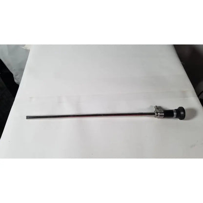 A sleek metallic olympus a5254 10mm laparoscope with a black-tipped camera head and silver-colored joints
