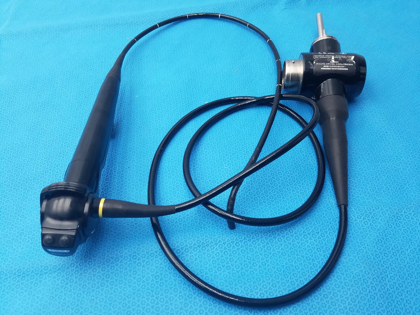 Black Olympus evis exera type 1t180 video gastroscope with flexible tube and control handle for medical use