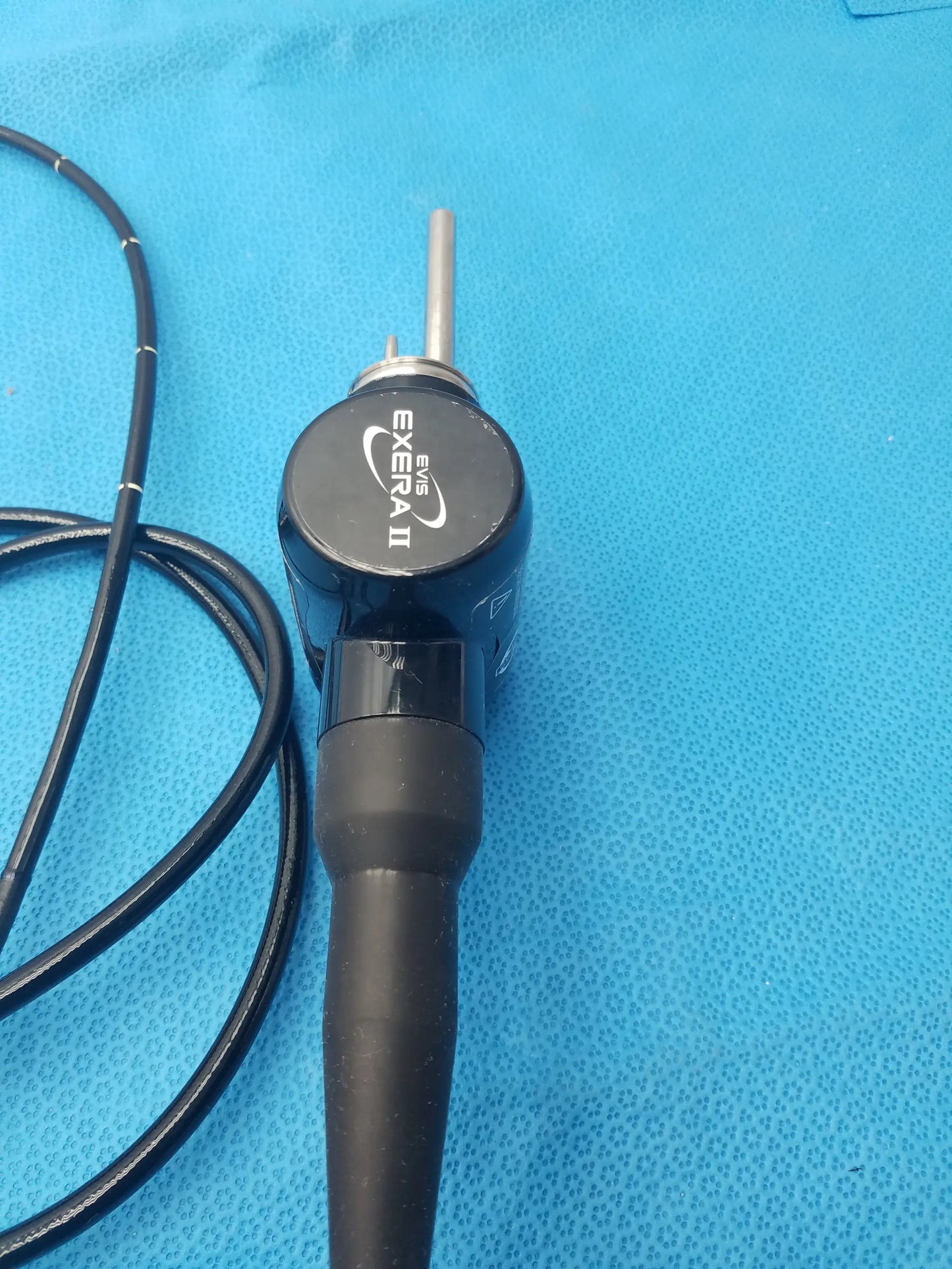 Black olympus evis exera ii type 1t180 video gastroscope with metallic tip and coiled cable model bf type 1t180